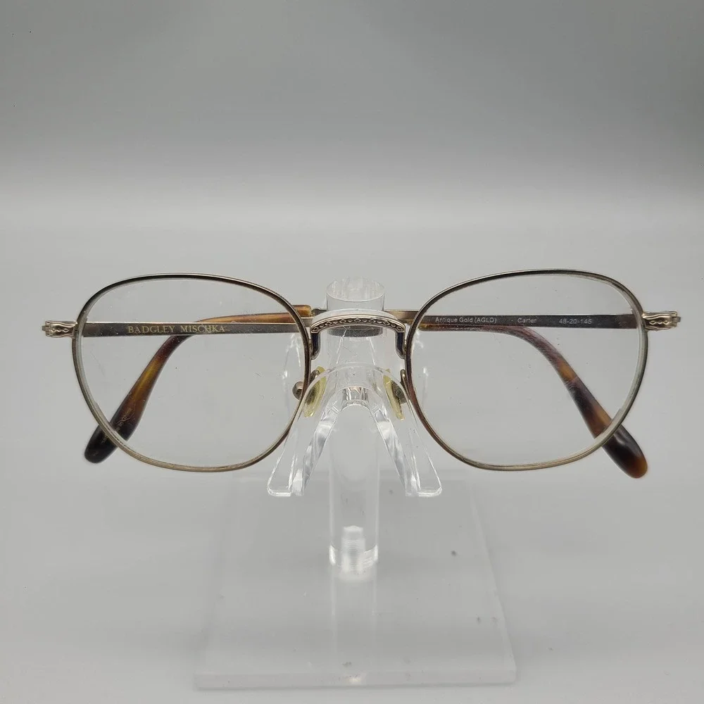 Badgley Mischka Carter Antique Gold Oval Metal Eyeglass Frames 48-20-145 AGLD